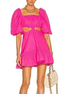 ALEXIS - Hot Pink Puff-Sleeve Cutout Mini Dress
